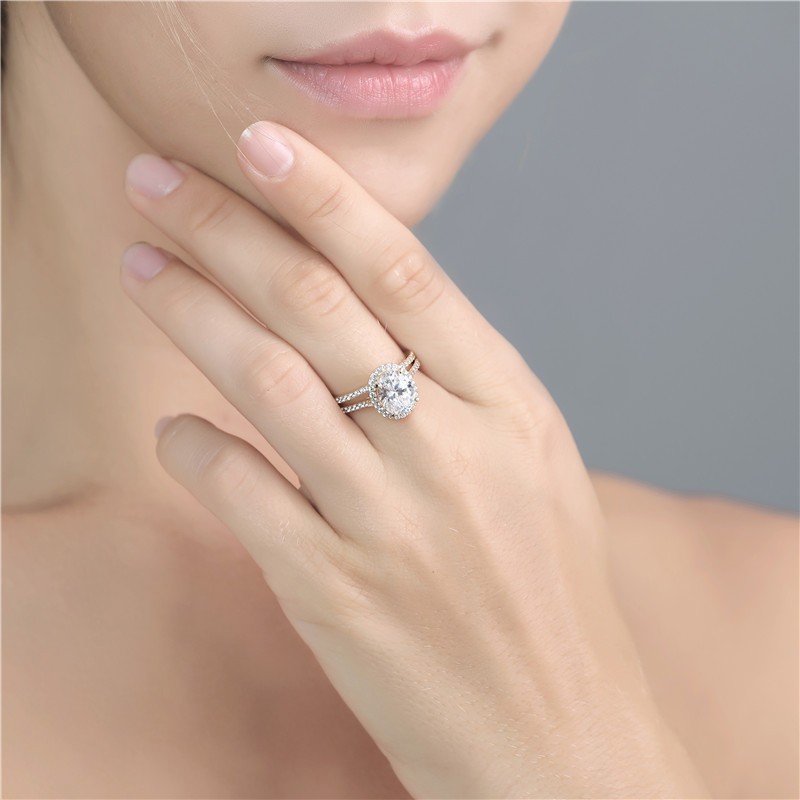 Обручальное обручальное кольцо Halo из белого золота 14 карат овальной огранки 3,0 карата (1)