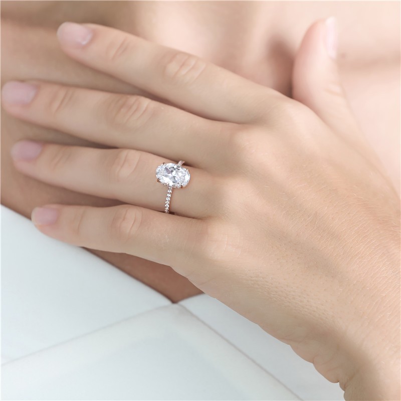 Anel cz de diamante de corte oval de 4,50 quilates com ajuste de moldura, joias de anel de ouro maciço 14k (5)
