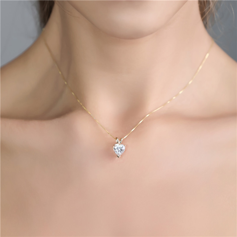 2.0ct Heart cut CZ diamond pendant 18.0 inch 14k yellow real gold box chain necklace (1)