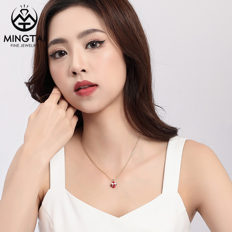 925 Silver Cute Lovely Adorable Red Gift Box Necklace with White Bow Ribbon (4)