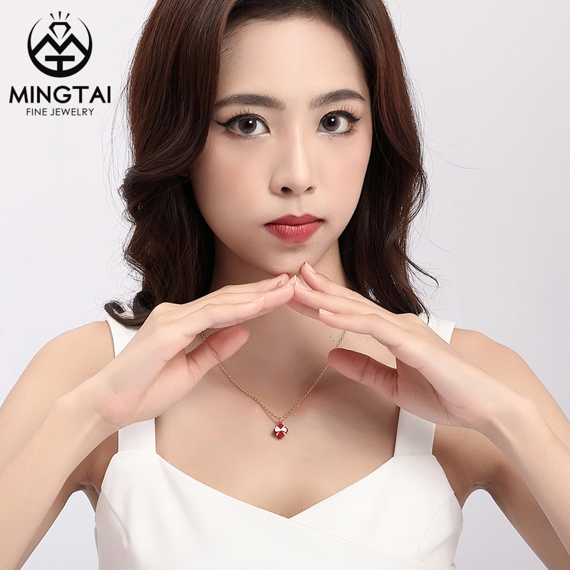 925 Silver Cute Lovely Adorable Red Gift Box Necklace with White Bow Ribbon (5)
