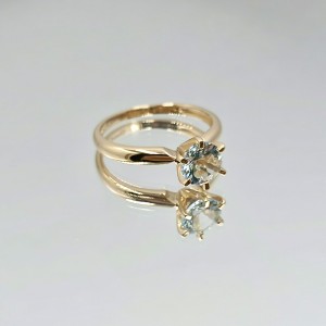 1.0ct 6.5mm Round Cut Natural Aquamarine Solitaire Gemstone Ring Sky Blue 14K Gold Engagement Ring