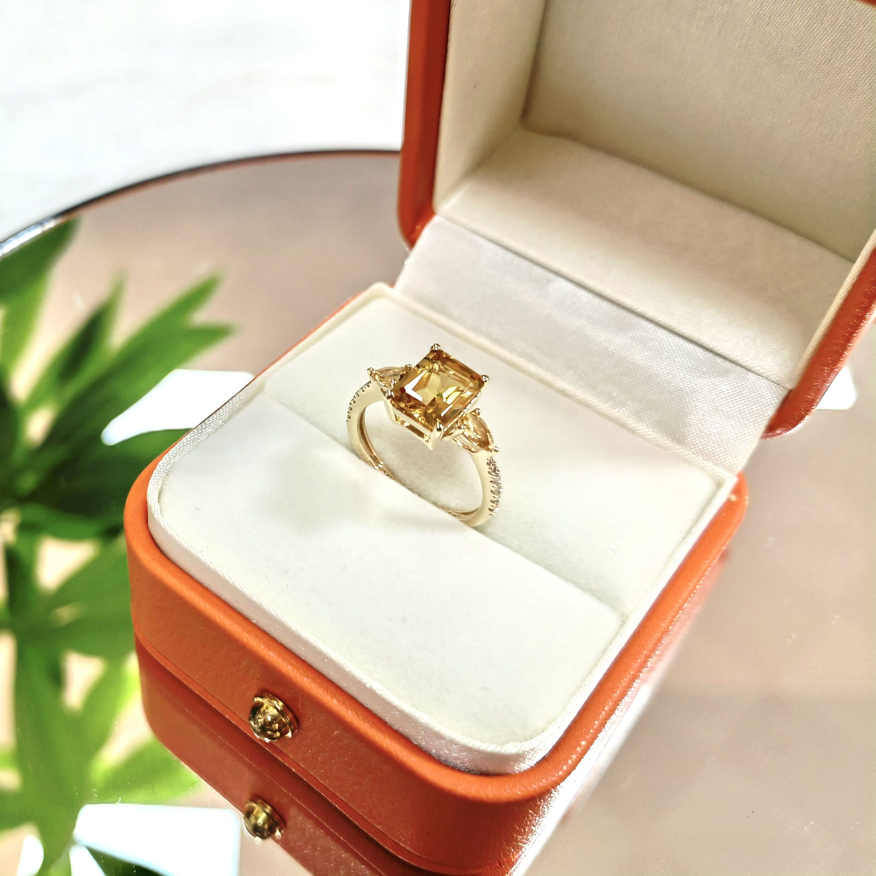 Luxury Large 7x9mm OCT Natural Yellow Morganite 14k Real Solid Gold Engagement Ring