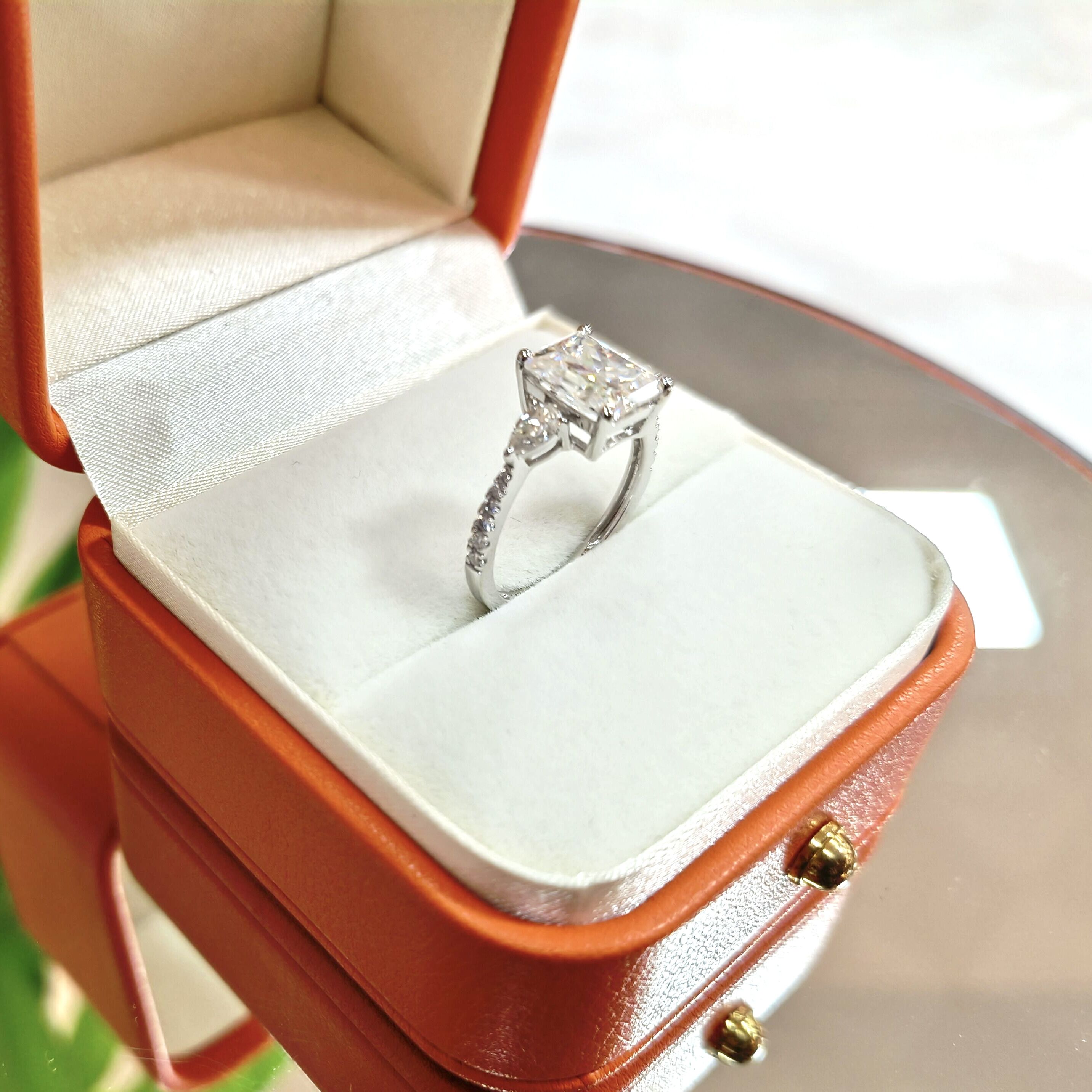 High Quality 3ct DEF Moissanite 14k Gold Diamond Wedding Rings Emerald Cut Stone