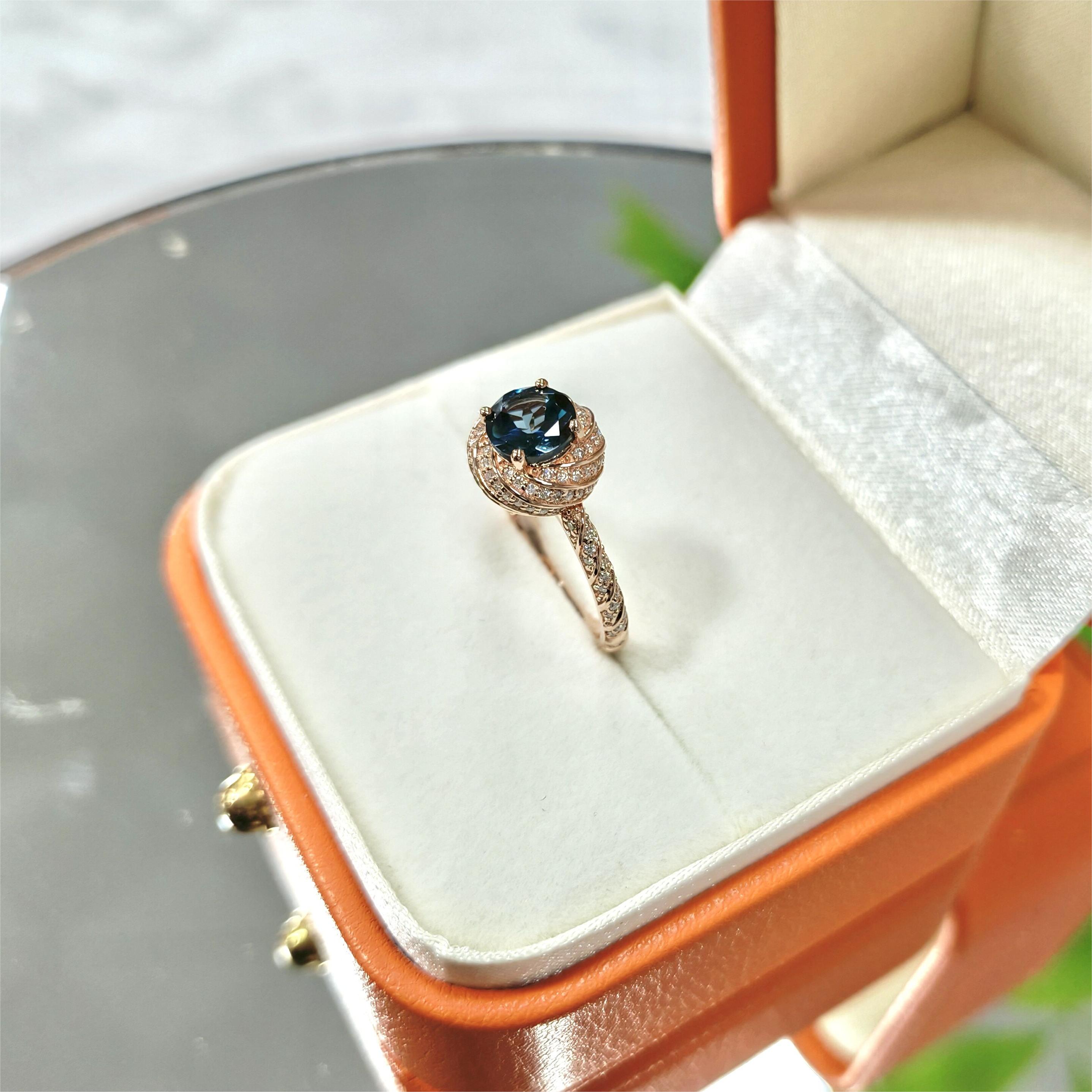 Topaz Moissanite Luxury Round Cut 14k Real Gold Gemstone Ring London Blue Topaz Ring