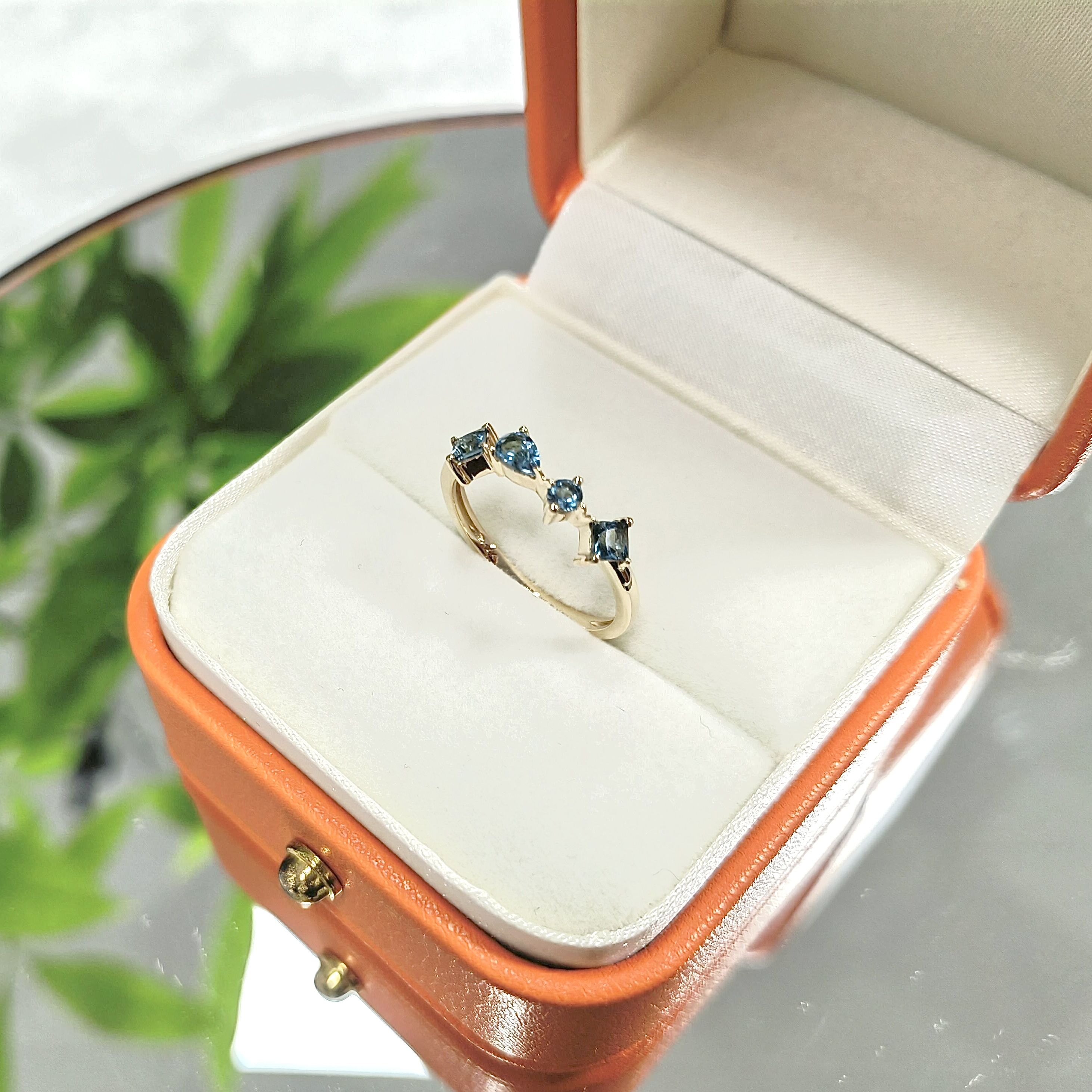 Real London Blue Topaz 14k Gold Pure Natural Gemstone Ring Delicate Gift for Women Girls