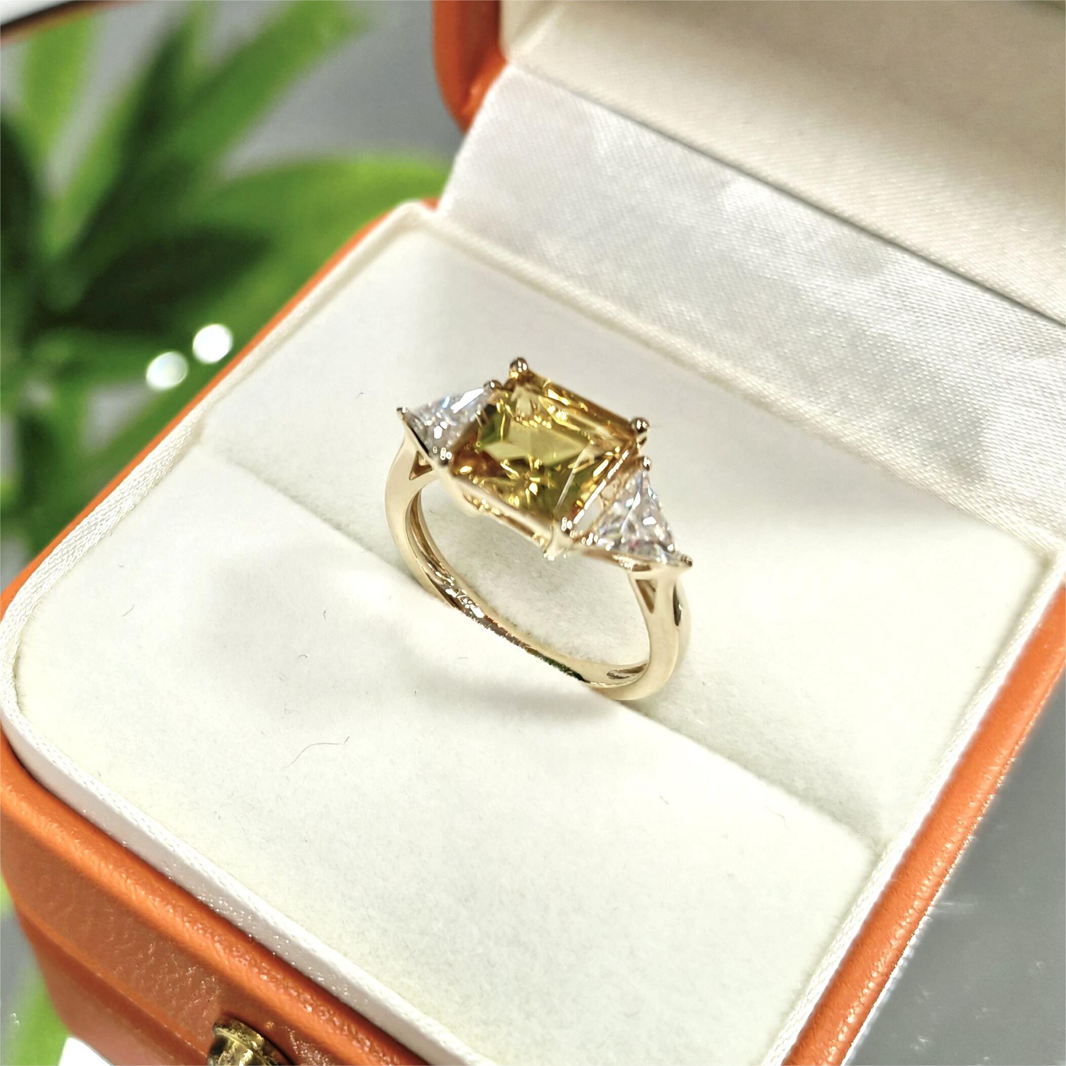 10k/14k/18k Yellow Gold Natural Yellow Morganite Ring Three Stone Ring