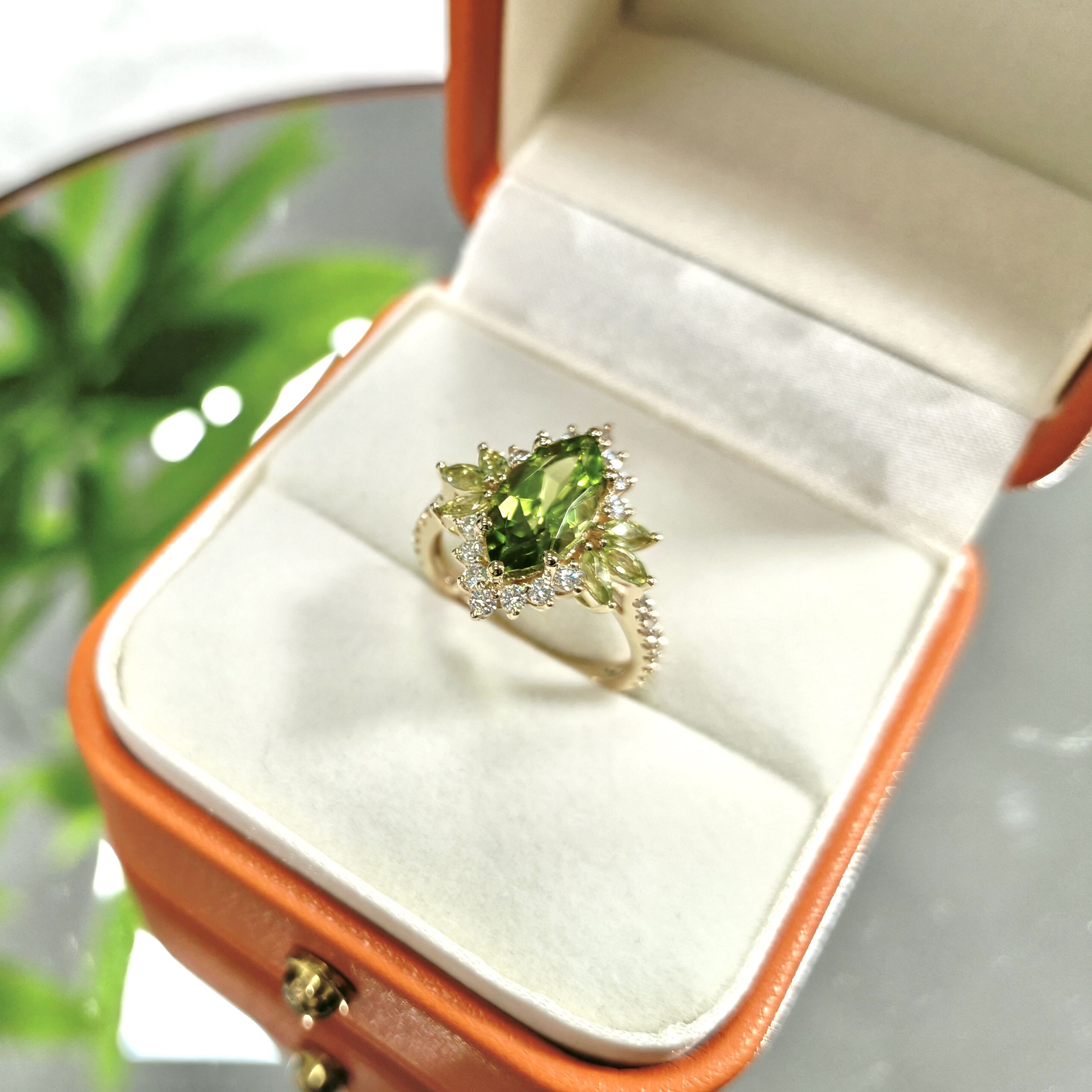 10k/14k/18k Solid Gold Marquise Cut Green Real Peridot Gemstone Rings Wedding Band Rings