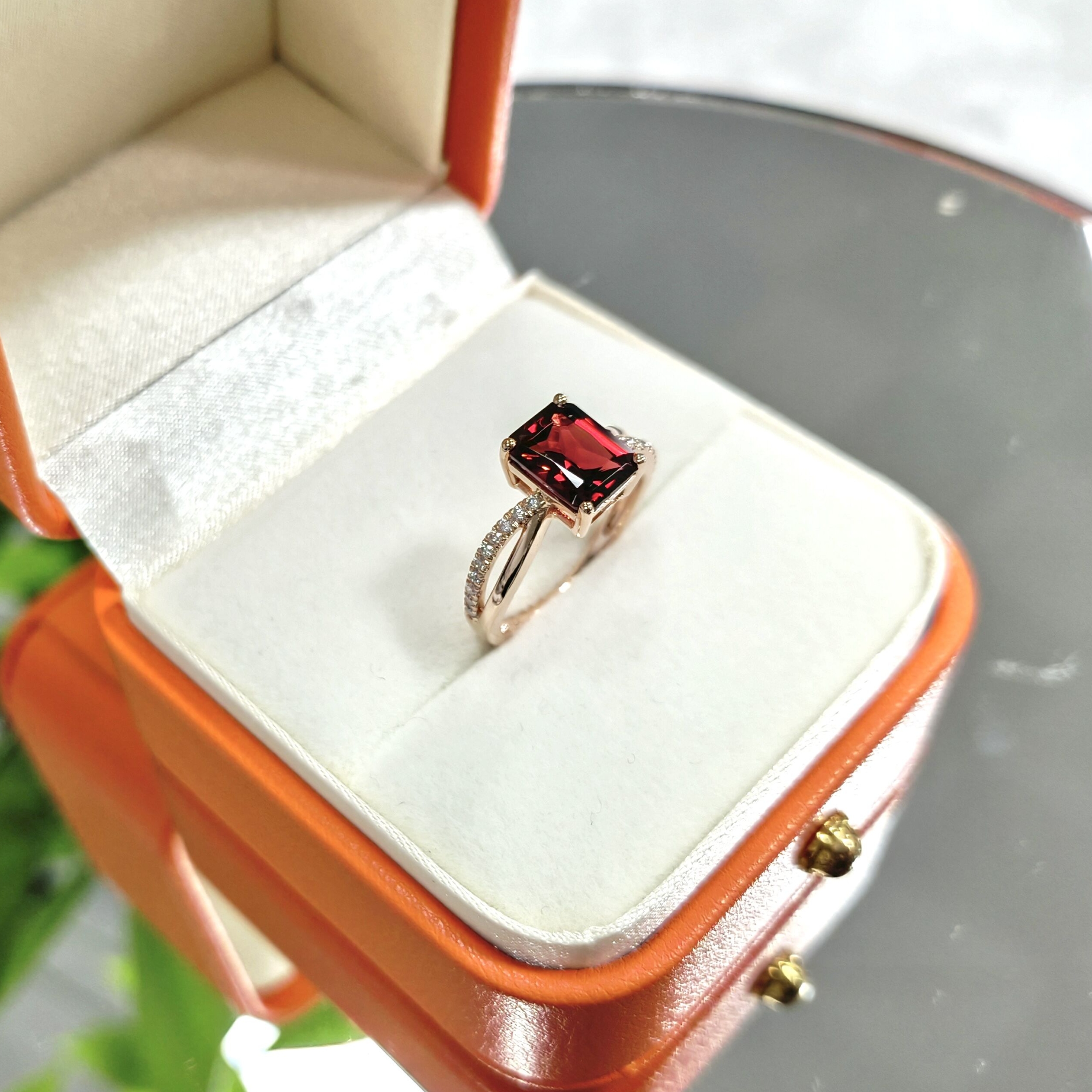 14k Gold Gemstone Rings Natrual Red Garnet Moissanite Wedding Ring