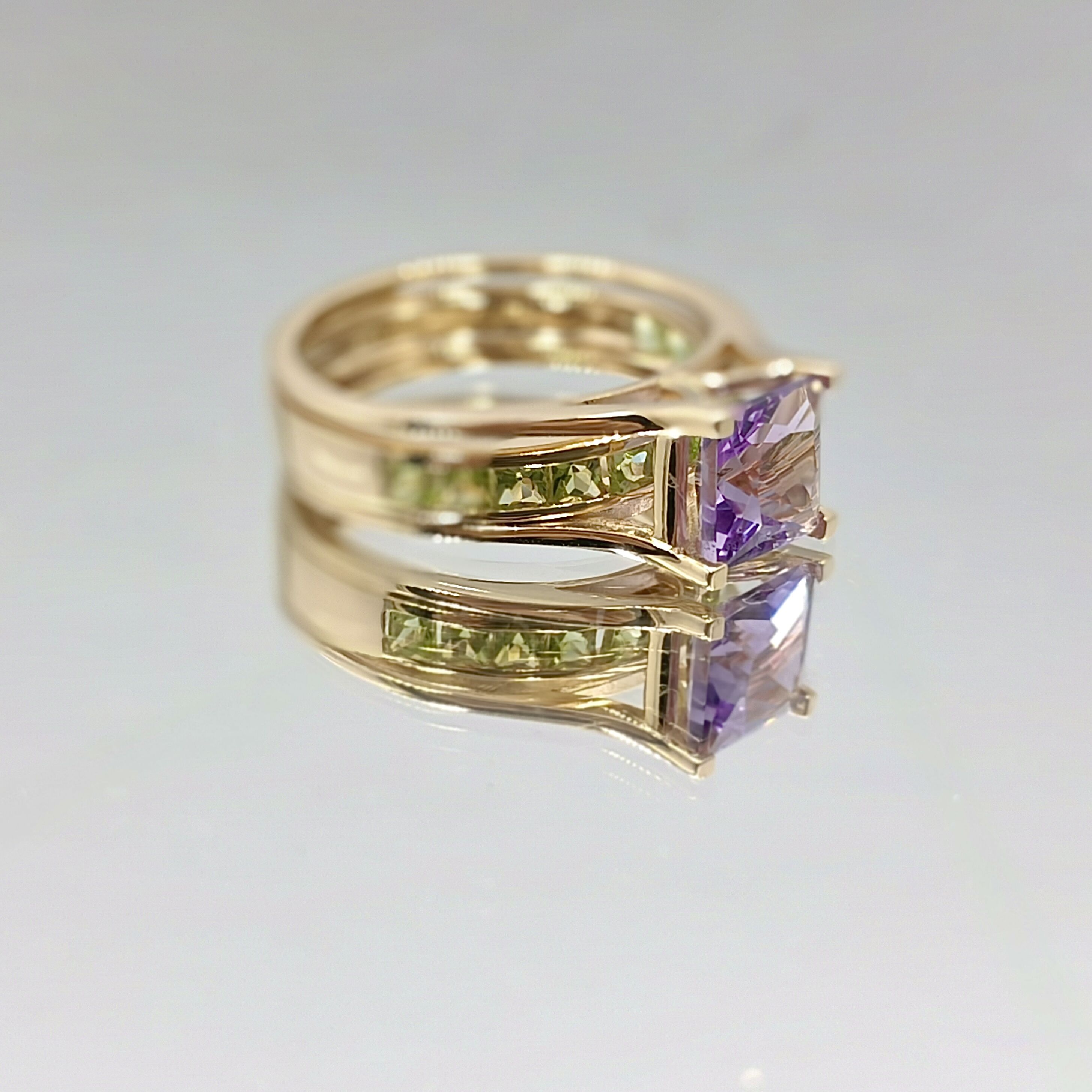 14K Solid Gold Gemstones Rings Customization Wedding Ring Set with Peridot and Amethyst-4