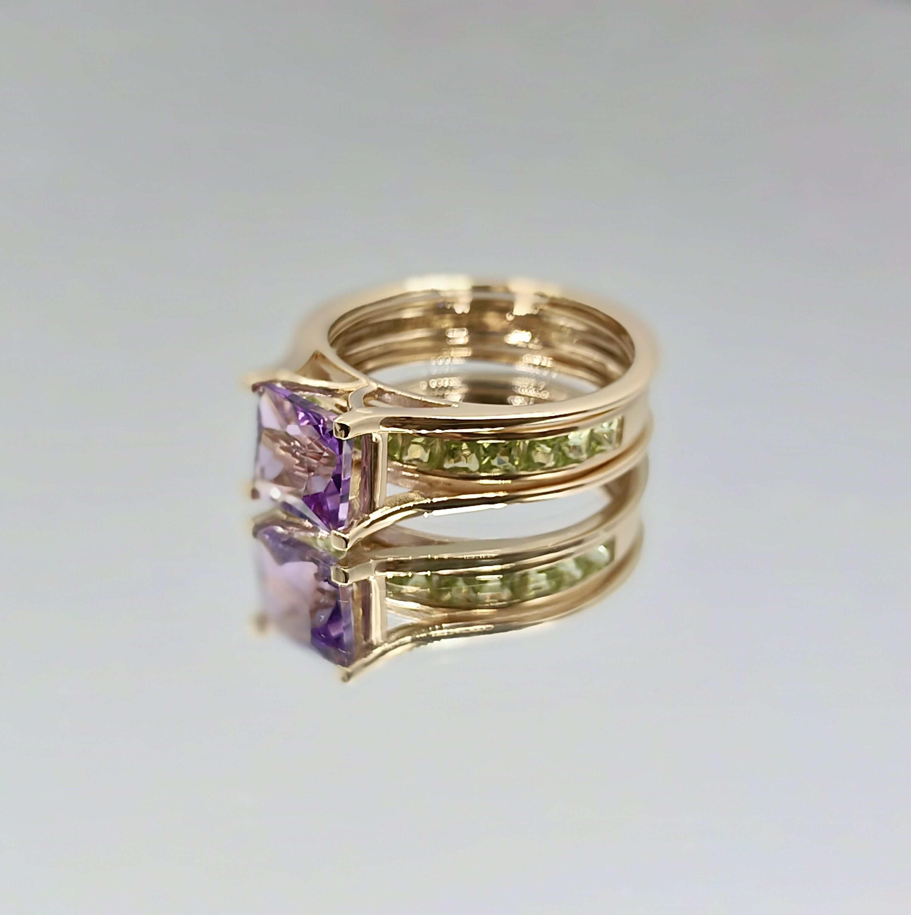 14K Solid Gold Gemstones Rings Customization Wedding Ring Set with Peridot and Amethyst-5